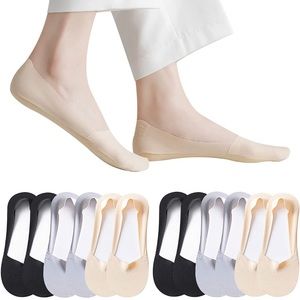 6 Pairs No Show Socks - black, white, and beige